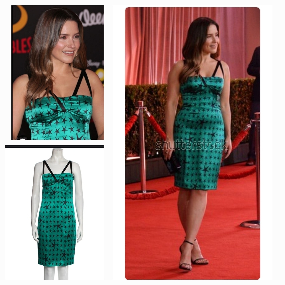 Elegant Green Star-Patterned Dress‎
